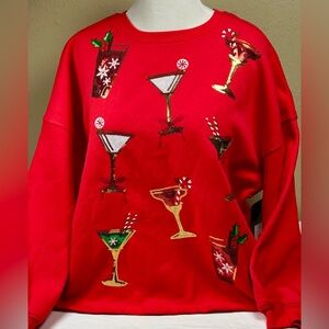 SEQUIN HOLIDAY SWEATSHIRT IN RED XXL